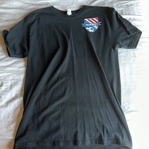 Plain black shirt with a soccer logo